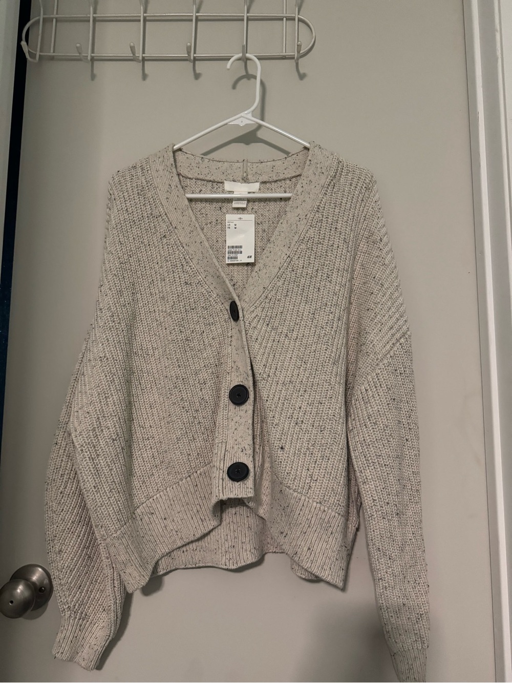 H&M Cream Speckled V-Neck Button Cardigan
